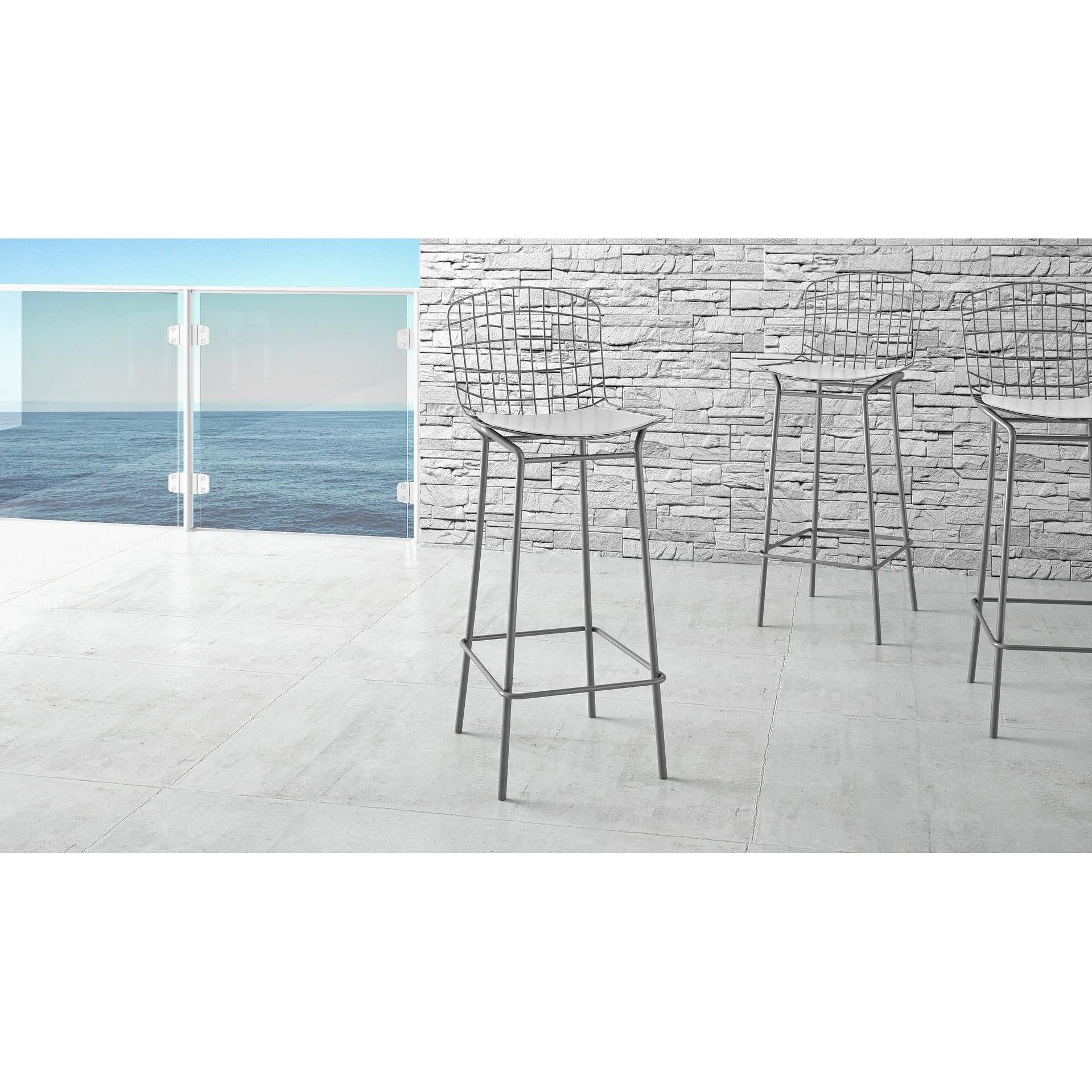 Manhattan Comfort Madeline 42" Barstool Set Of 3 With Seat Cushion In Charcoal Gray & White