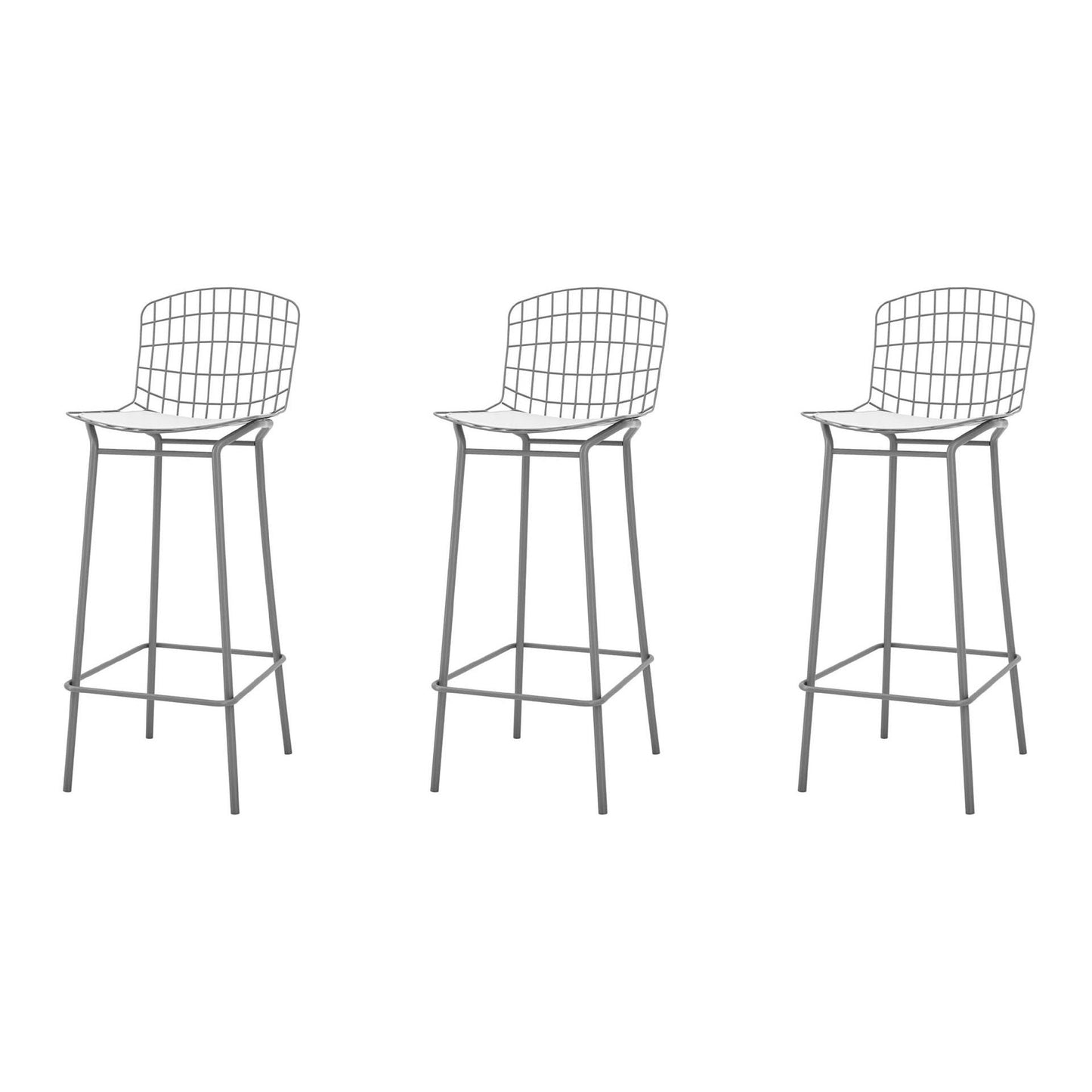 Manhattan Comfort Madeline 42" Barstool Set Of 3 With Seat Cushion In Charcoal Gray & White