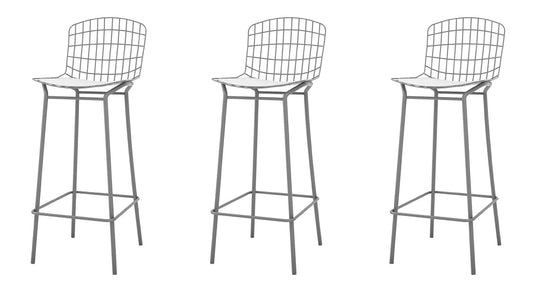 Manhattan Comfort Madeline 42" Barstool Set Of 3 With Seat Cushion In Charcoal Gray & White