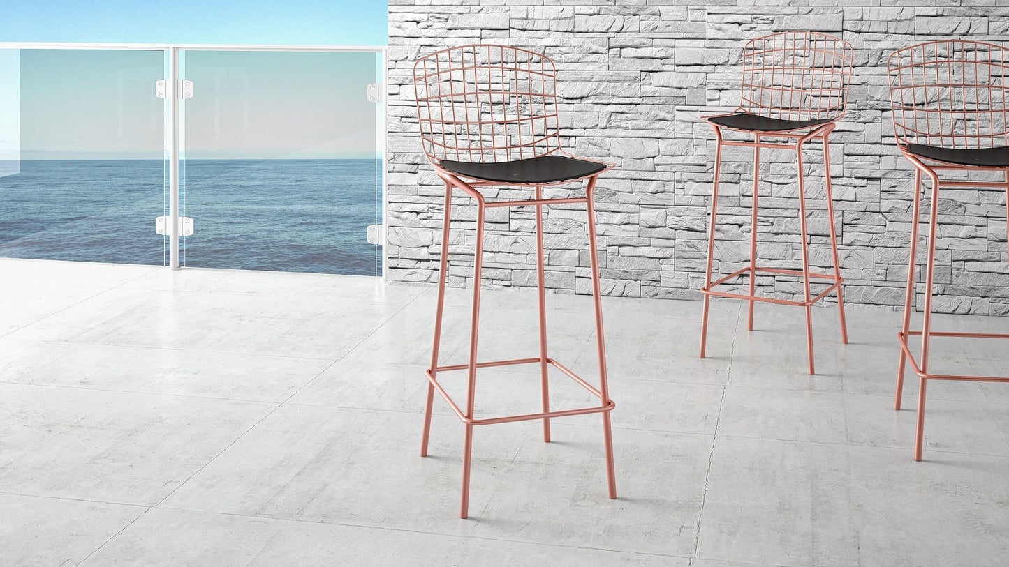 Manhattan Comfort Madeline 42" Barstool Set Of 3 With Seat Cushion In Rose Pink Gold & Black