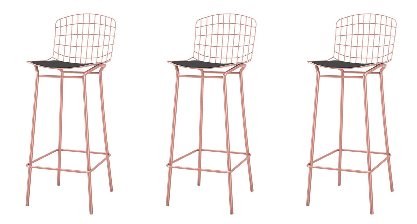 Manhattan Comfort Madeline 42" Barstool Set Of 3 With Seat Cushion In Rose Pink Gold & Black