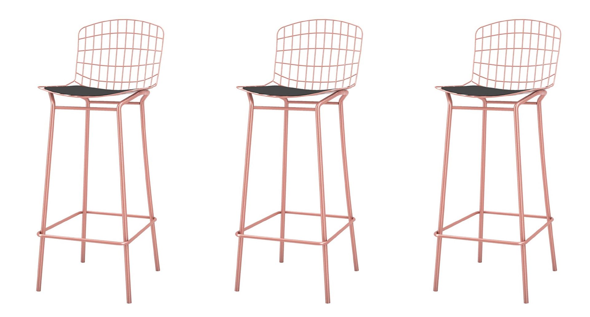 Manhattan Comfort Madeline 42" Barstool Set Of 3 With Seat Cushion In Rose Pink Gold & Black