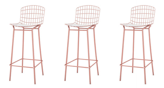 Manhattan Comfort Madeline 42" Barstool Set Of 3 With Seat Cushion In Rose Pink Gold & White