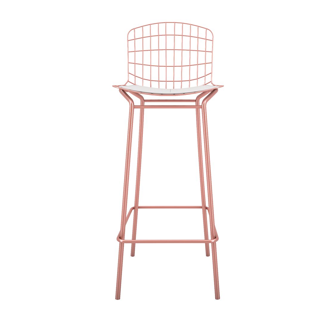 Manhattan Comfort Madeline 42" Barstool With Seat Cushion In Rose Pink Gold & White