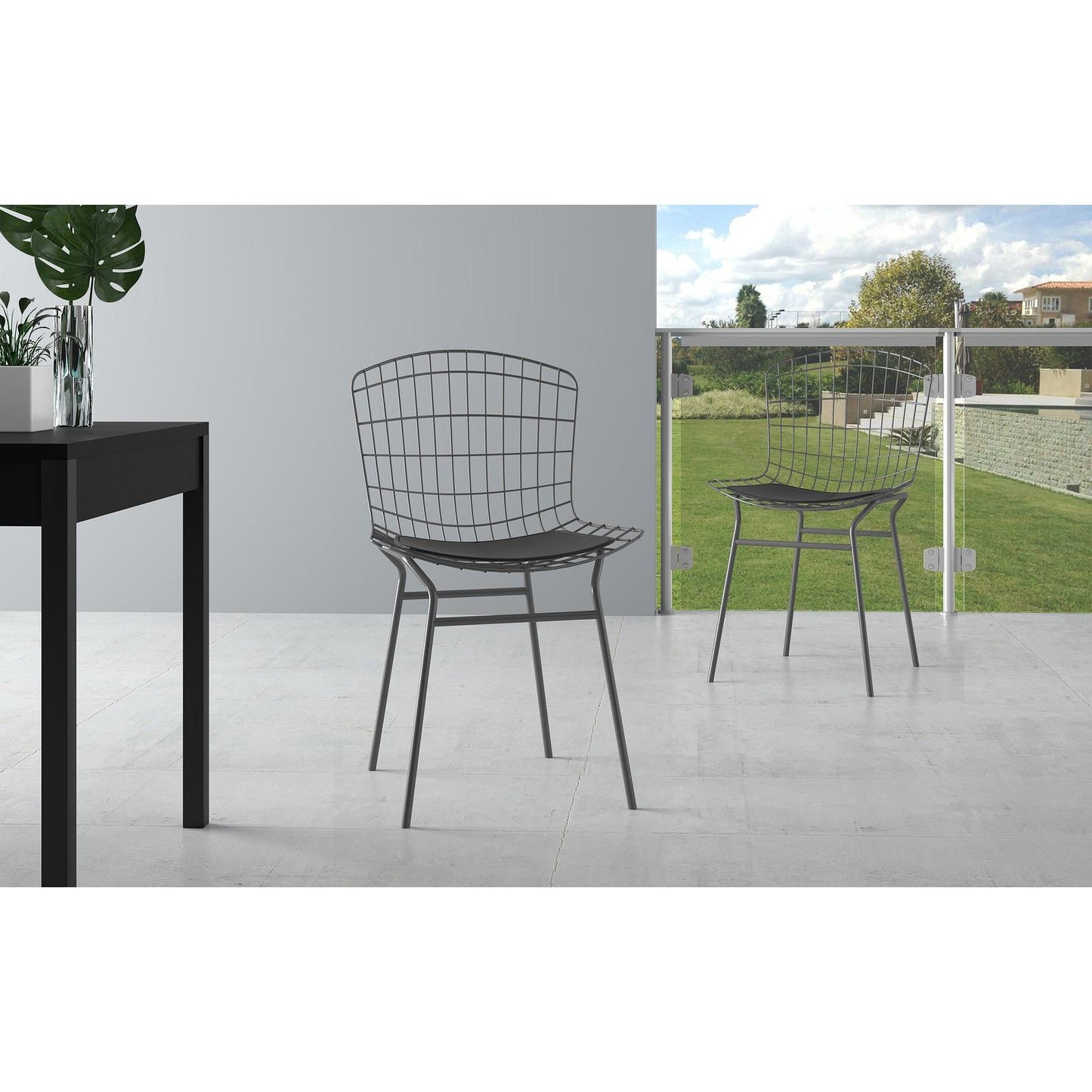 Manhattan Comfort Madeline Chair With Seat Cushion In Charcoal Gray & Black