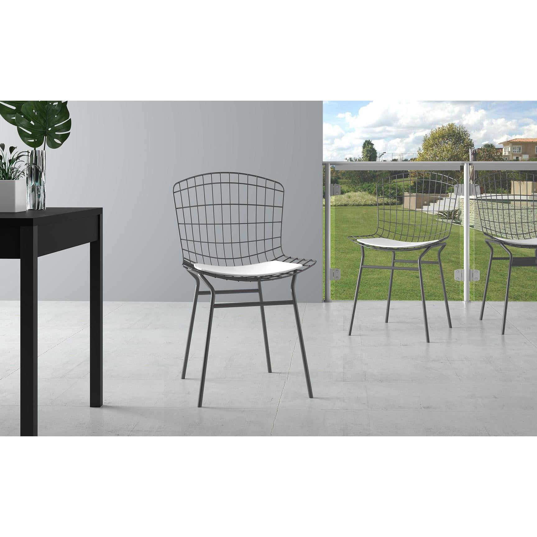 Manhattan Comfort Madeline Chair With Seat Cushion In Charcoal Gray & White