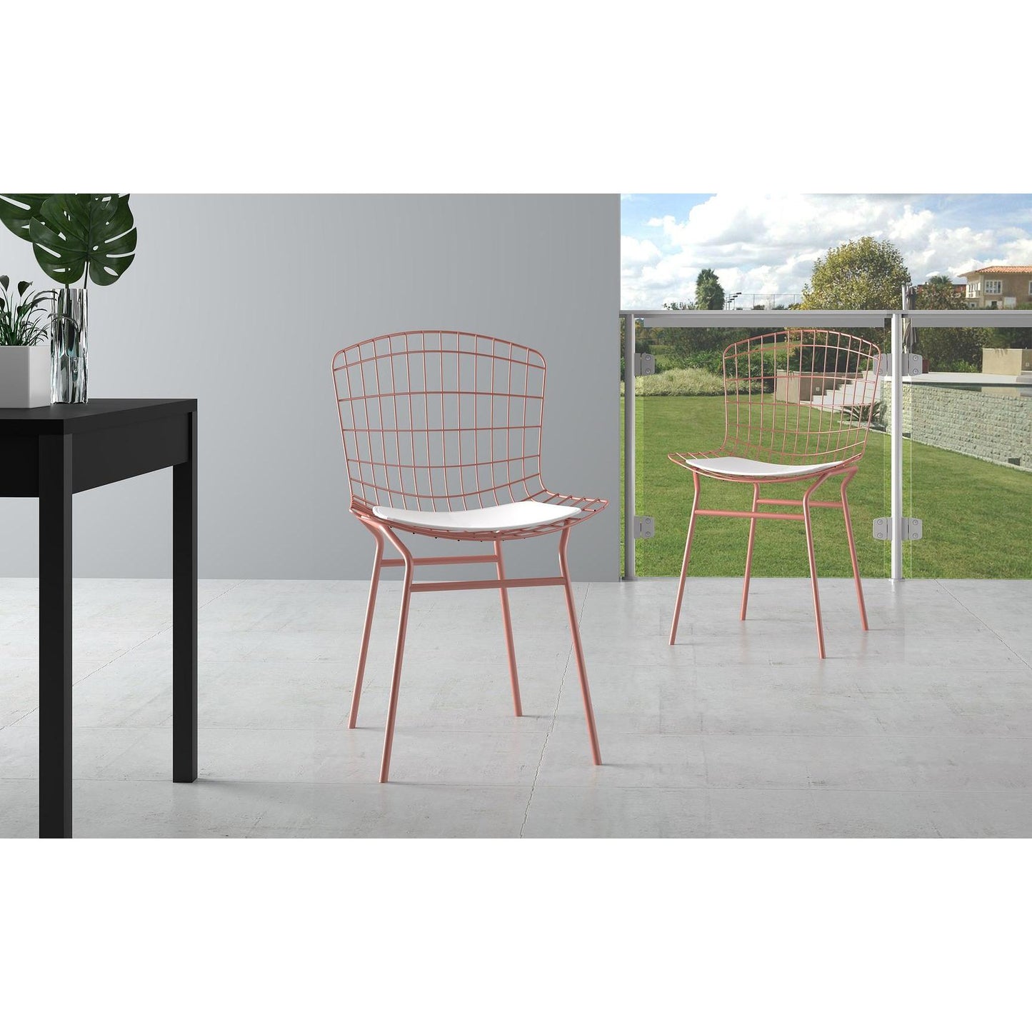 Manhattan Comfort Madeline Chair With Seat Cushion In Rose Pink Gold & White