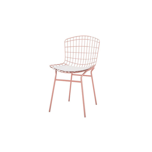 Manhattan Comfort Madeline Chair With Seat Cushion In Rose Pink Gold & White