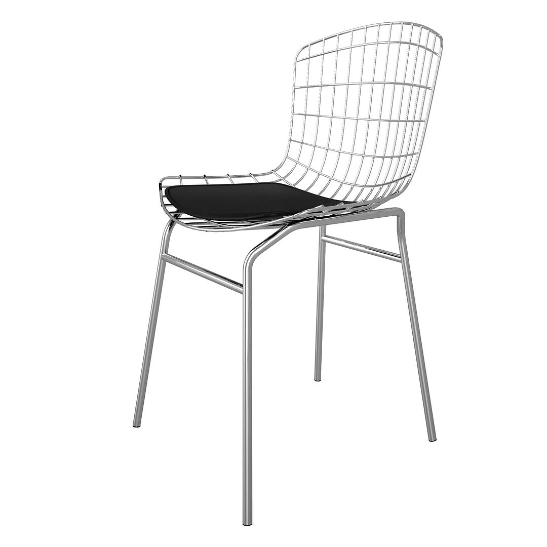 Manhattan Comfort Madeline Metal Chair With Seat Cushion In Silver & Black