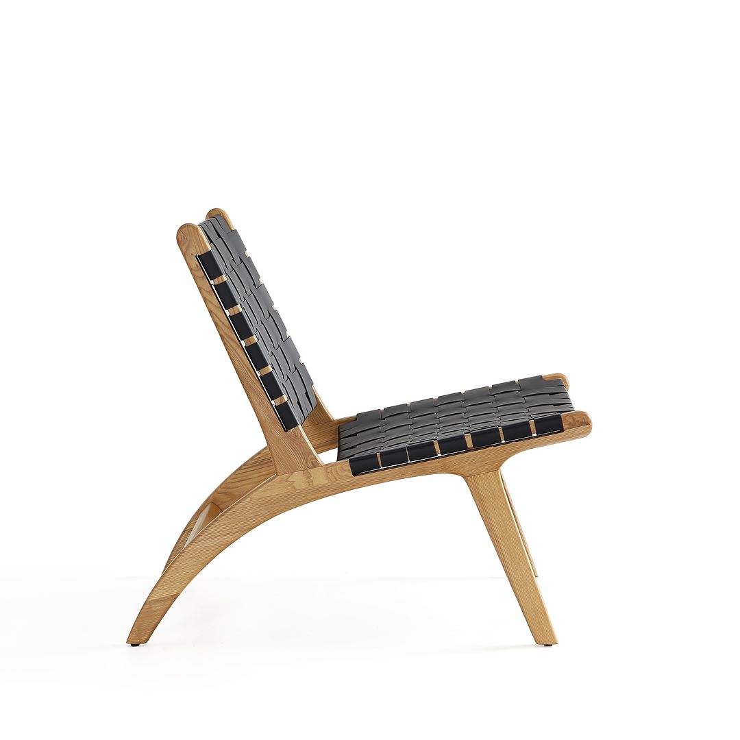 Manhattan Comfort Maintenon Leatherette Accent Chair In Black & Nature Feet