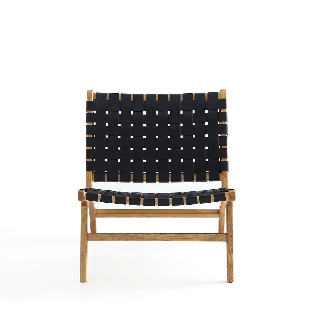 Manhattan Comfort Maintenon Leatherette Accent Chair In Black & Nature Feet