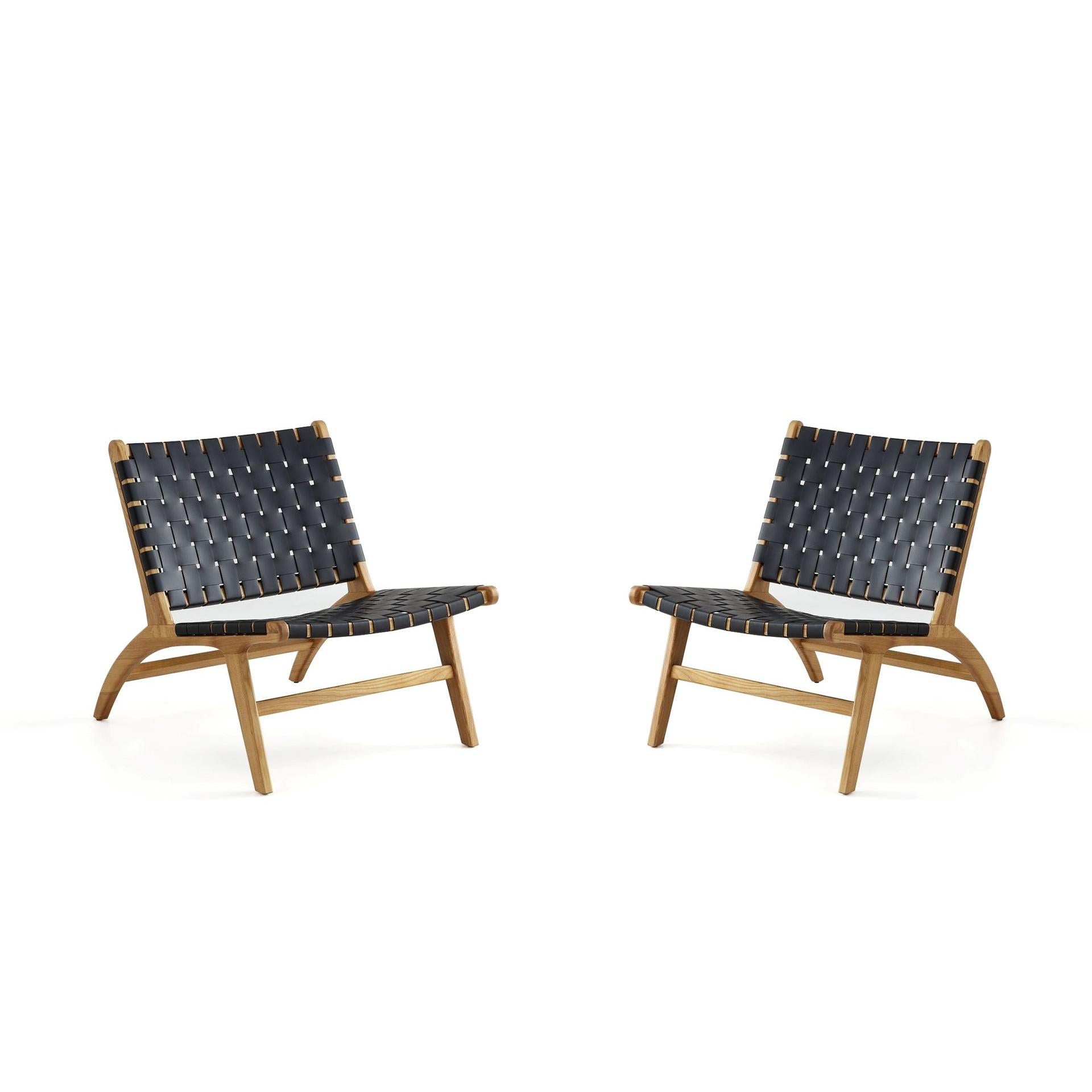 Manhattan Comfort Maintenon Leatherette Black & Nature Accent Chair In A Set Of 2