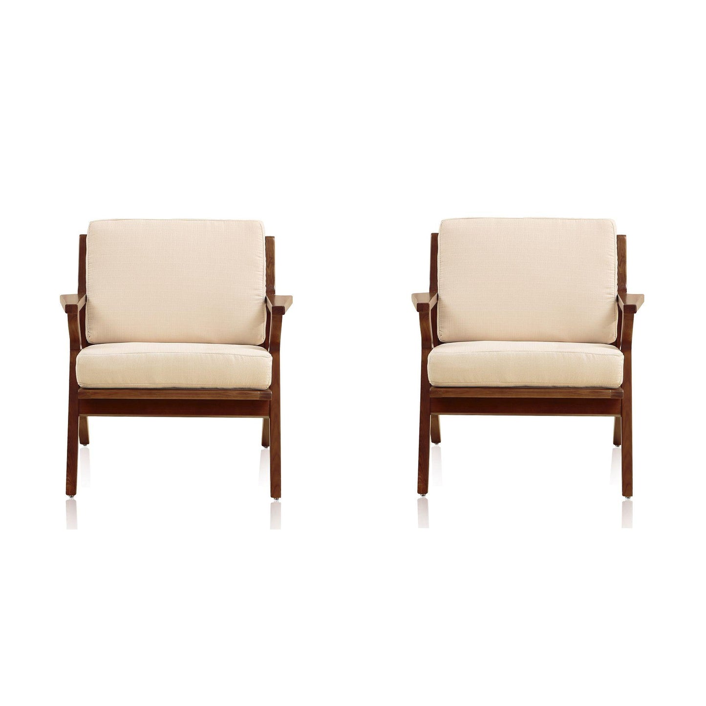 Manhattan Comfort Martelle Cream & Amber Twill Weave Accent Chairs In A Set Of 2