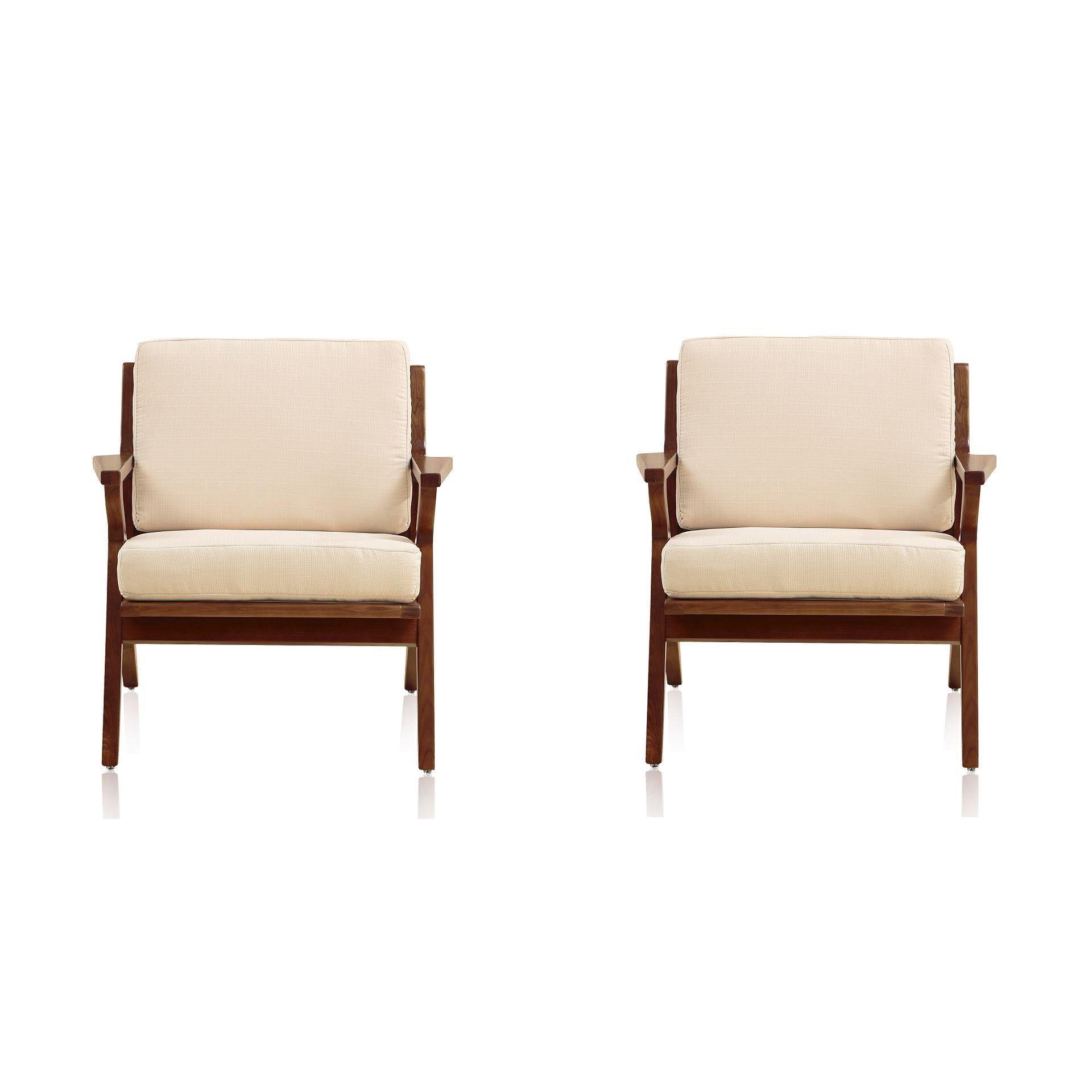 Manhattan Comfort Martelle Cream & Amber Twill Weave Accent Chairs In A Set Of 2