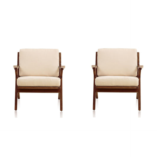 Manhattan Comfort Martelle Cream & Amber Twill Weave Accent Chairs In A Set Of 2