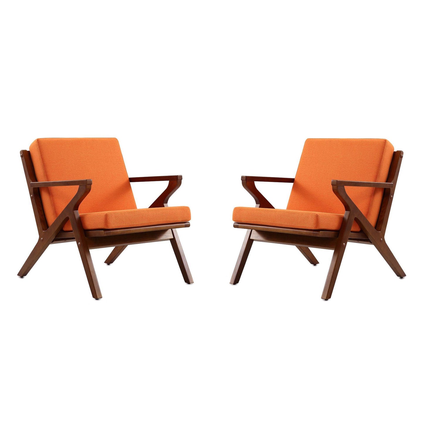 Manhattan Comfort Martelle Orange & Amber Twill Weave Accent Chairs In A Set Of 2