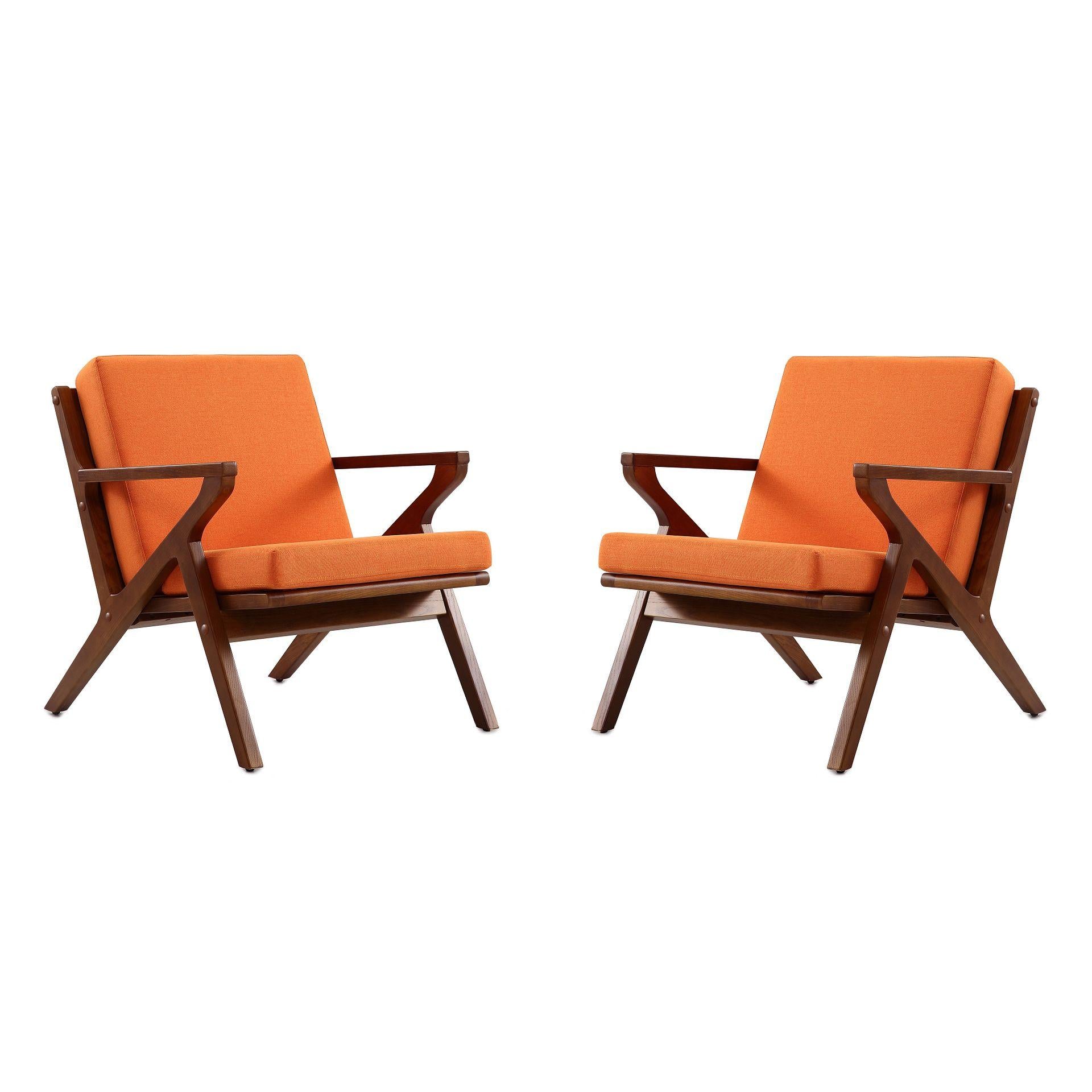 Manhattan Comfort Martelle Orange & Amber Twill Weave Accent Chairs In A Set Of 2