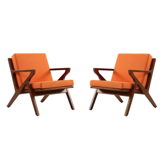 Manhattan Comfort Martelle Orange & Amber Twill Weave Accent Chairs In A Set Of 2