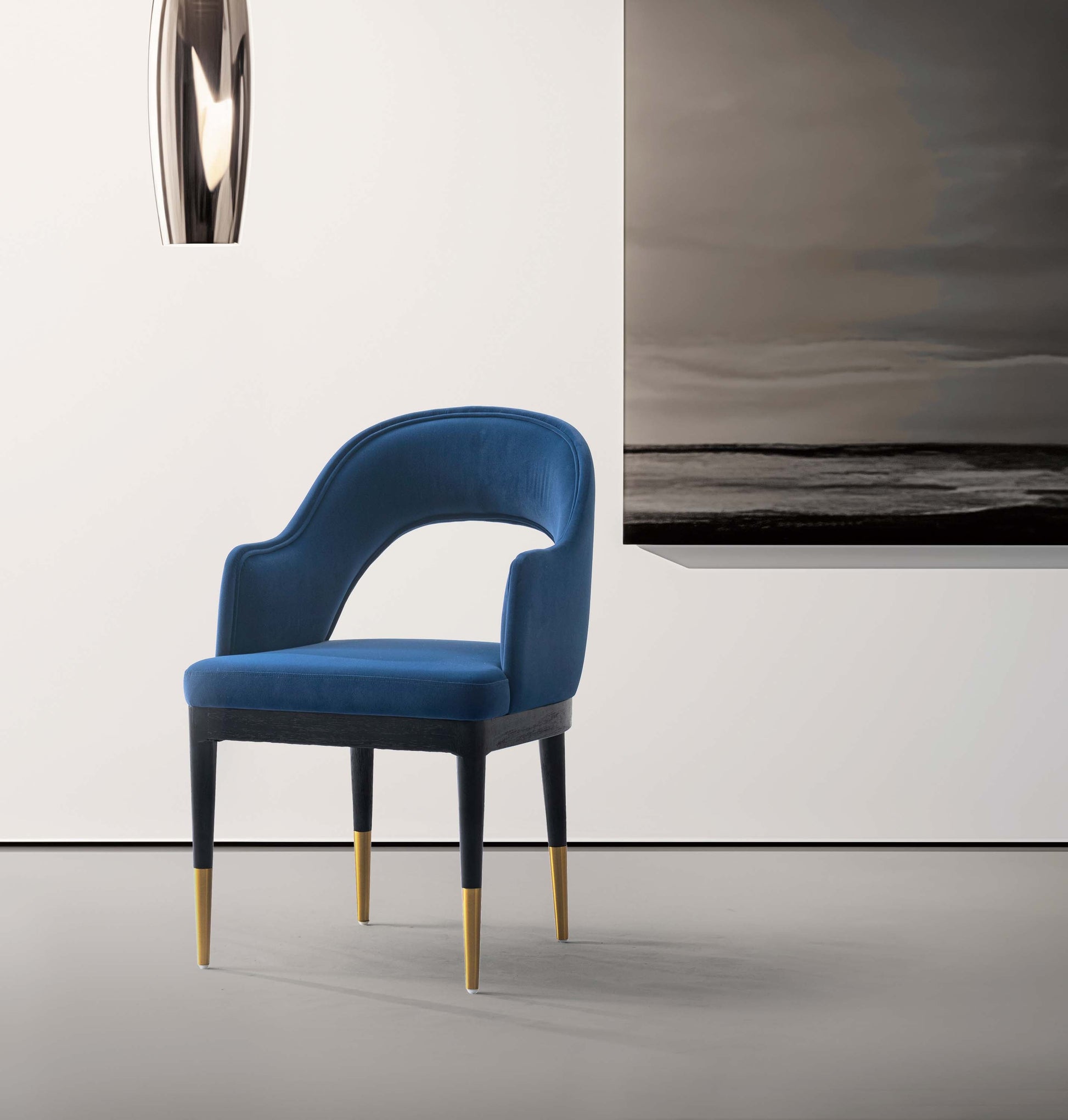 Manhattan Comfort Midnight Blue Modern Carrington Velvet Dining Armchair In A Set Of 2