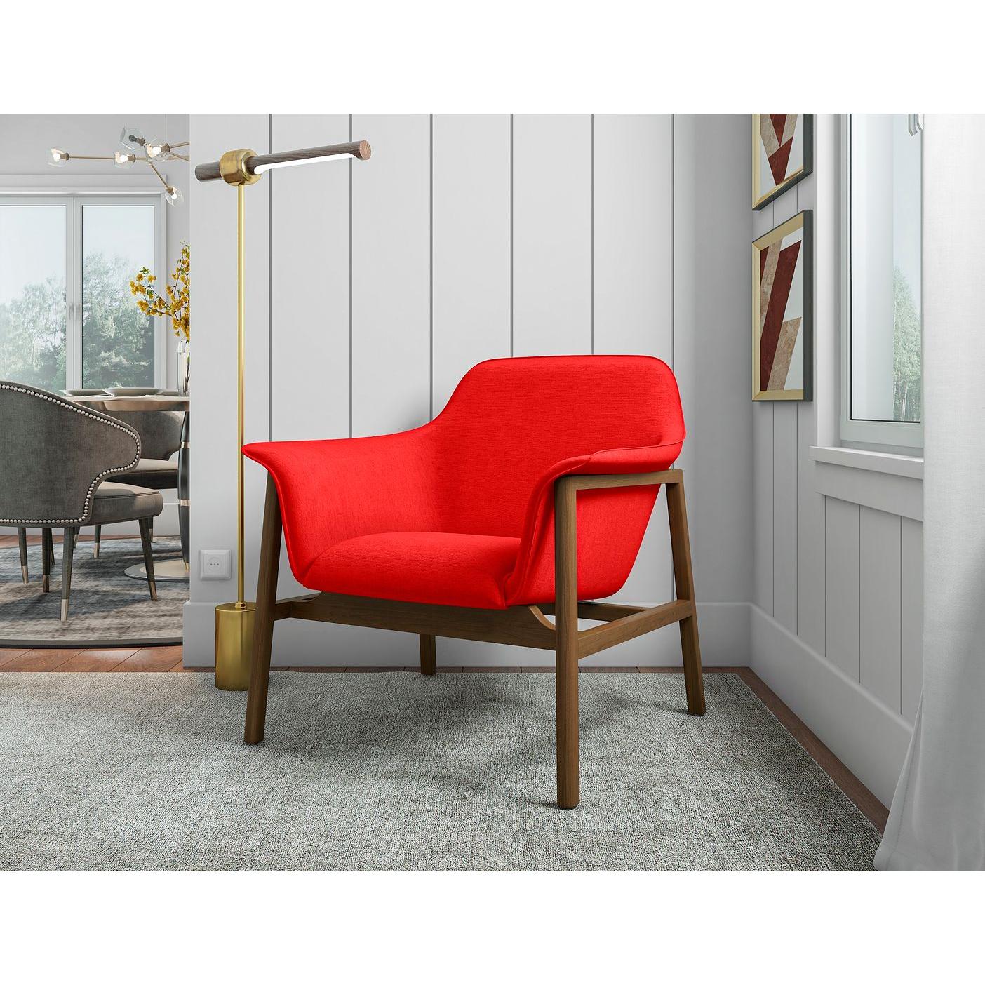 Manhattan Comfort Miller Burnt Orange & Walnut Linen Weave Accent Chairs In A Set Of 2