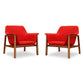 Manhattan Comfort Miller Burnt Orange & Walnut Linen Weave Accent Chairs In A Set Of 2