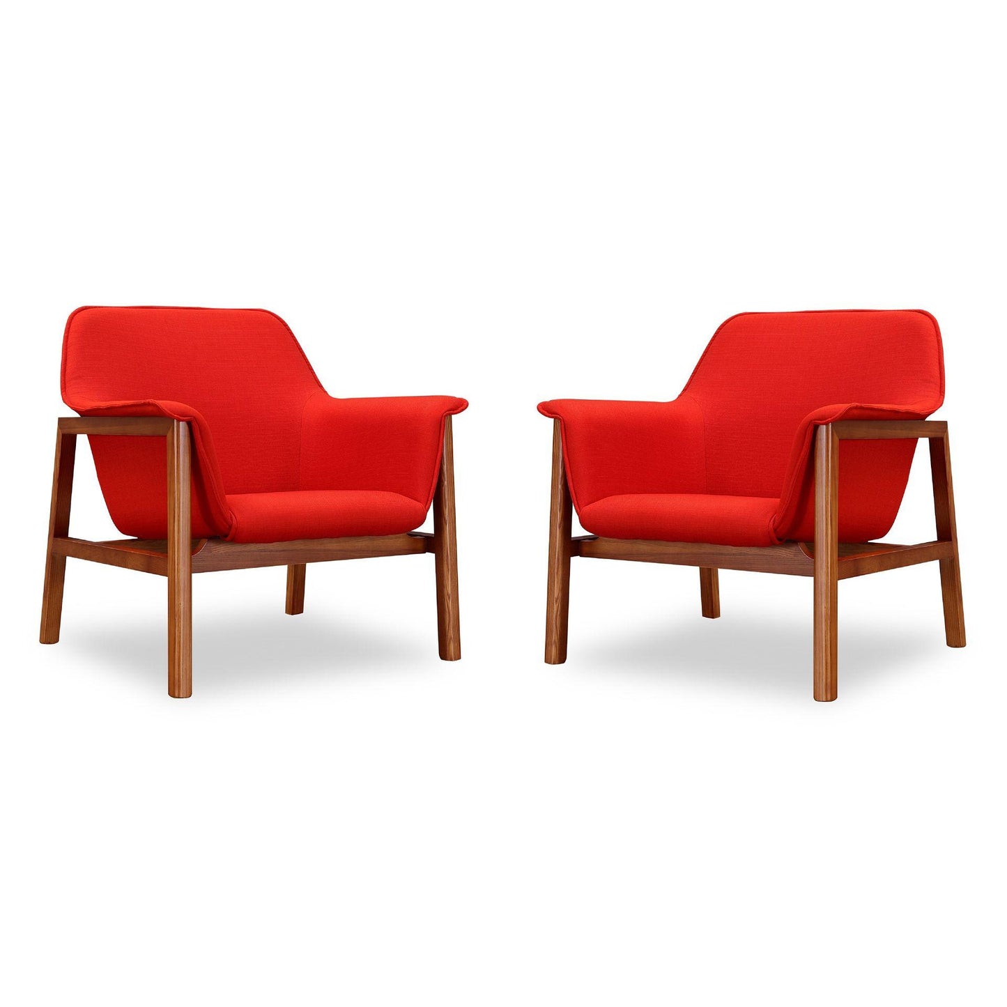 Manhattan Comfort Miller Burnt Orange & Walnut Linen Weave Accent Chairs In A Set Of 2