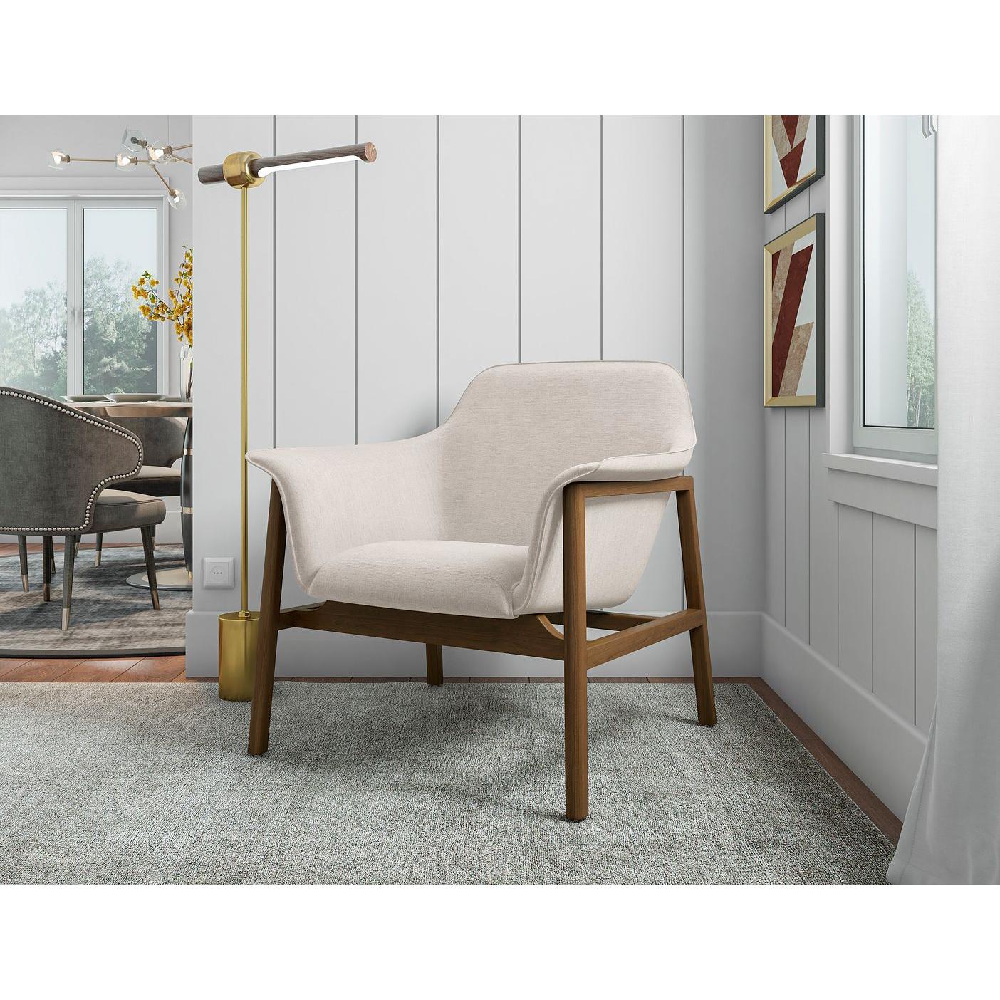 Manhattan Comfort Miller Cream & Walnut Linen Weave Accent Chair