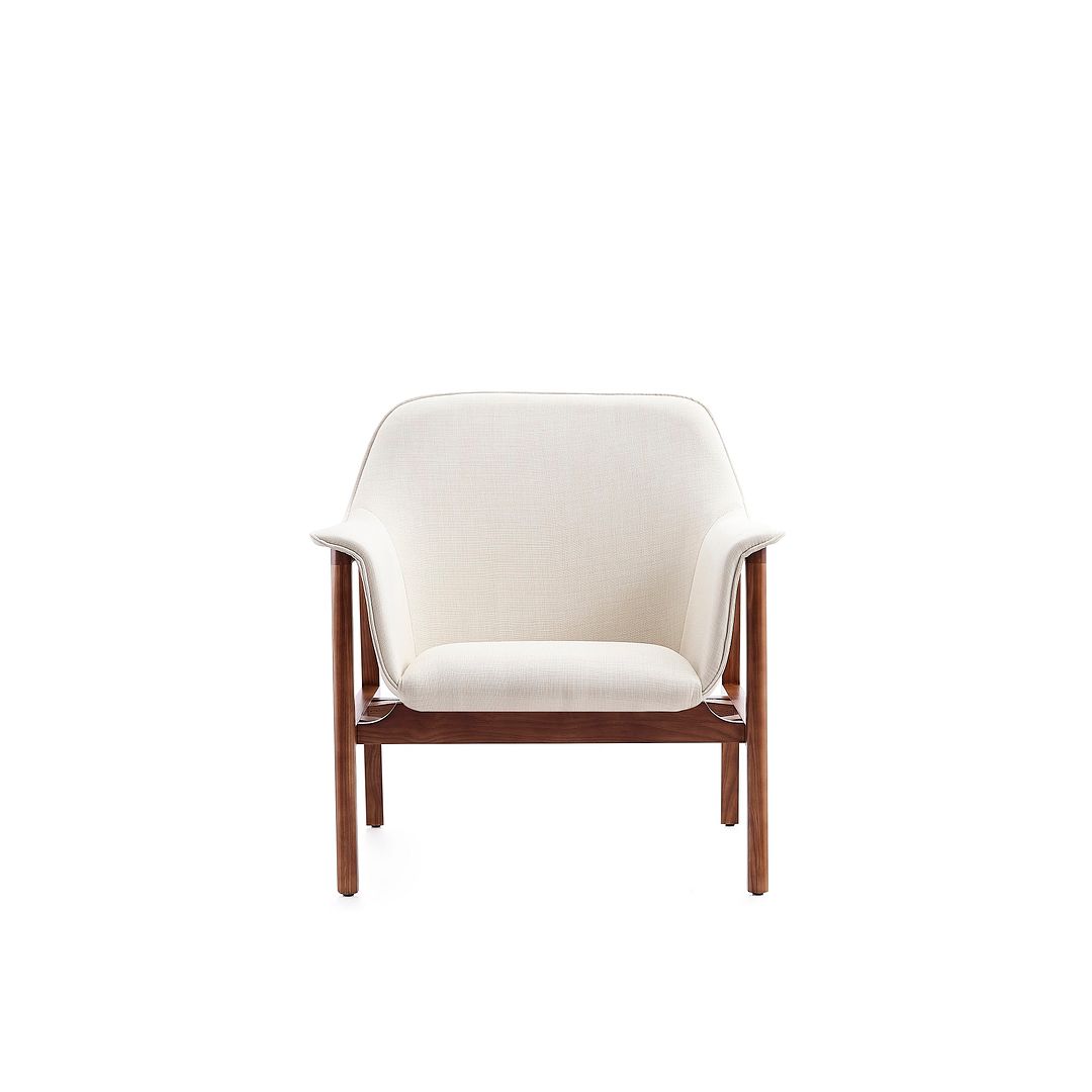 Manhattan Comfort Miller Cream & Walnut Linen Weave Accent Chair