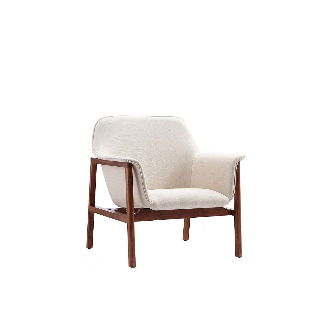 Manhattan Comfort Miller Cream & Walnut Linen Weave Accent Chair
