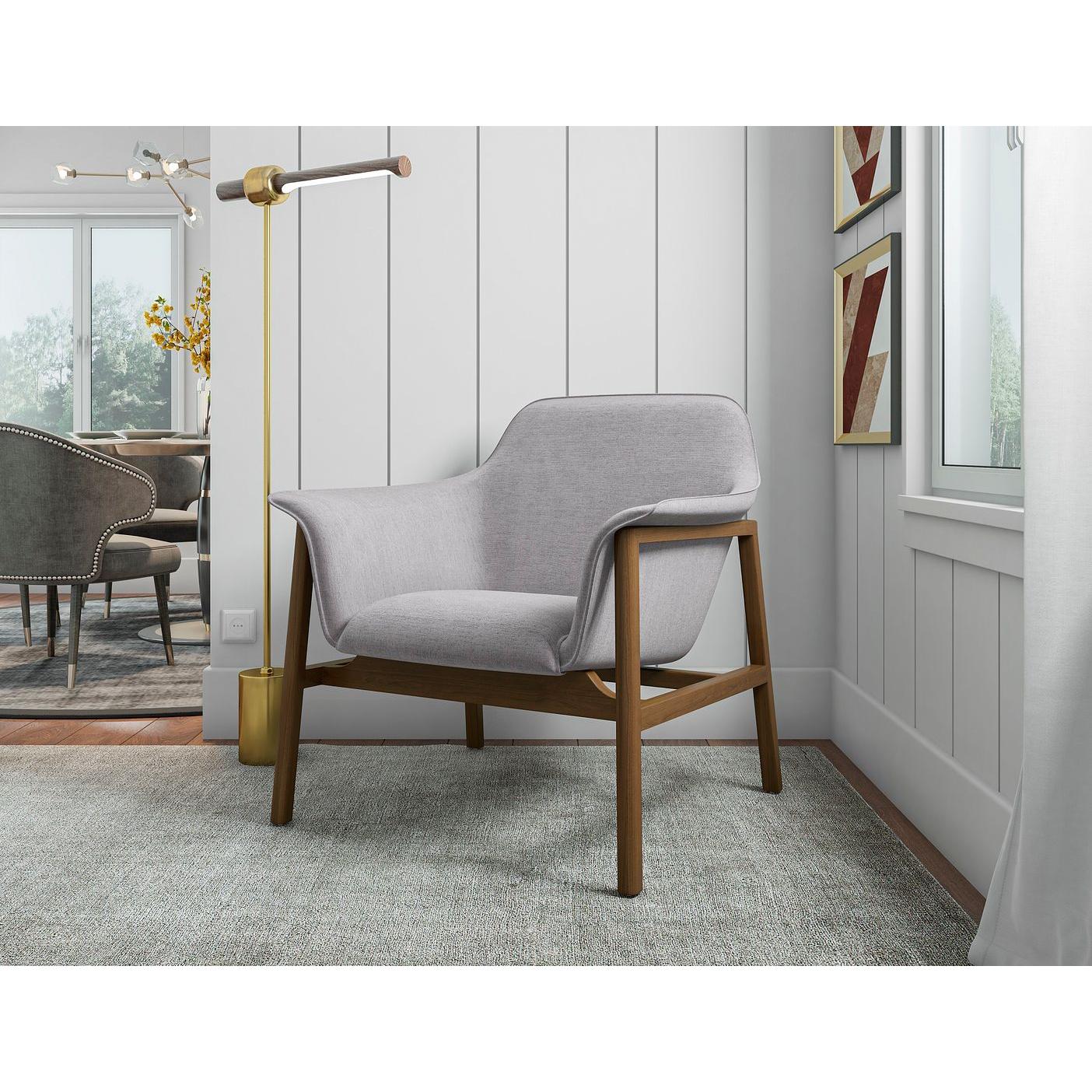 Manhattan Comfort Miller Gray & Walnut Linen Weave Accent Chairs In A Set Of 2