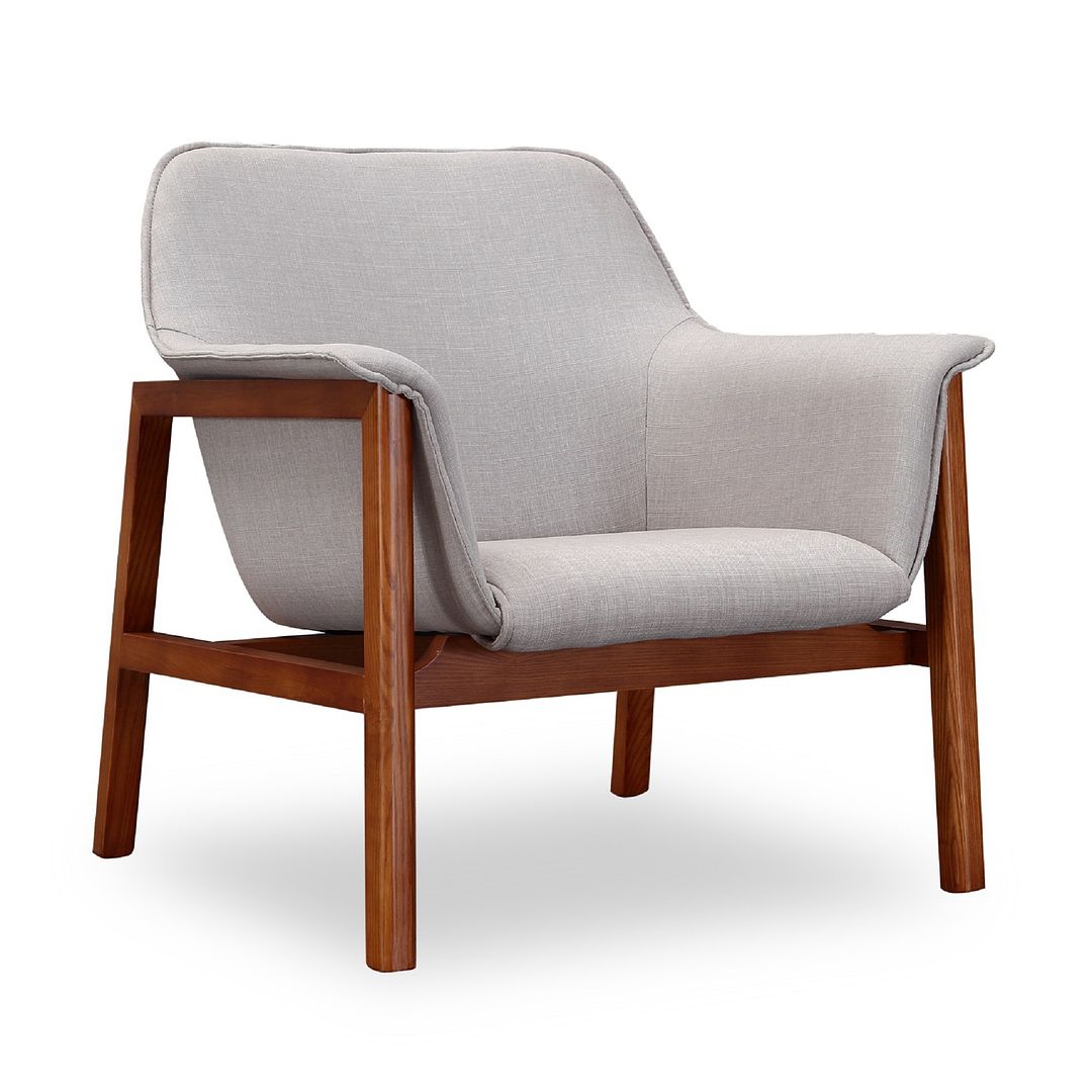 Manhattan Comfort Miller Gray & Walnut Linen Weave Accent Chairs In A Set Of 2
