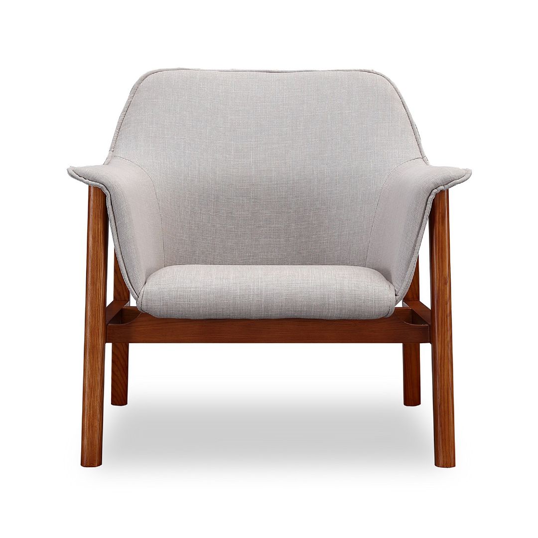 Manhattan Comfort Miller Gray & Walnut Linen Weave Accent Chairs In A Set Of 2