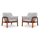 Manhattan Comfort Miller Gray & Walnut Linen Weave Accent Chairs In A Set Of 2