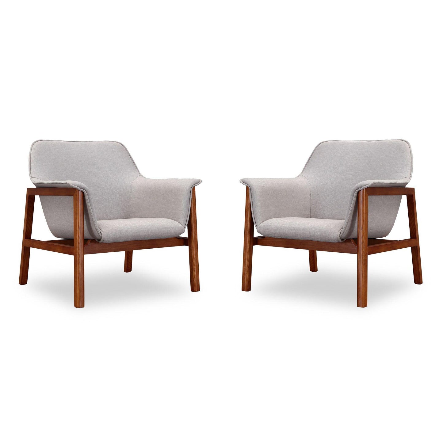 Manhattan Comfort Miller Gray & Walnut Linen Weave Accent Chairs In A Set Of 2