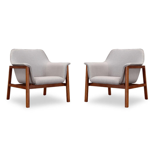 Manhattan Comfort Miller Gray & Walnut Linen Weave Accent Chairs In A Set Of 2