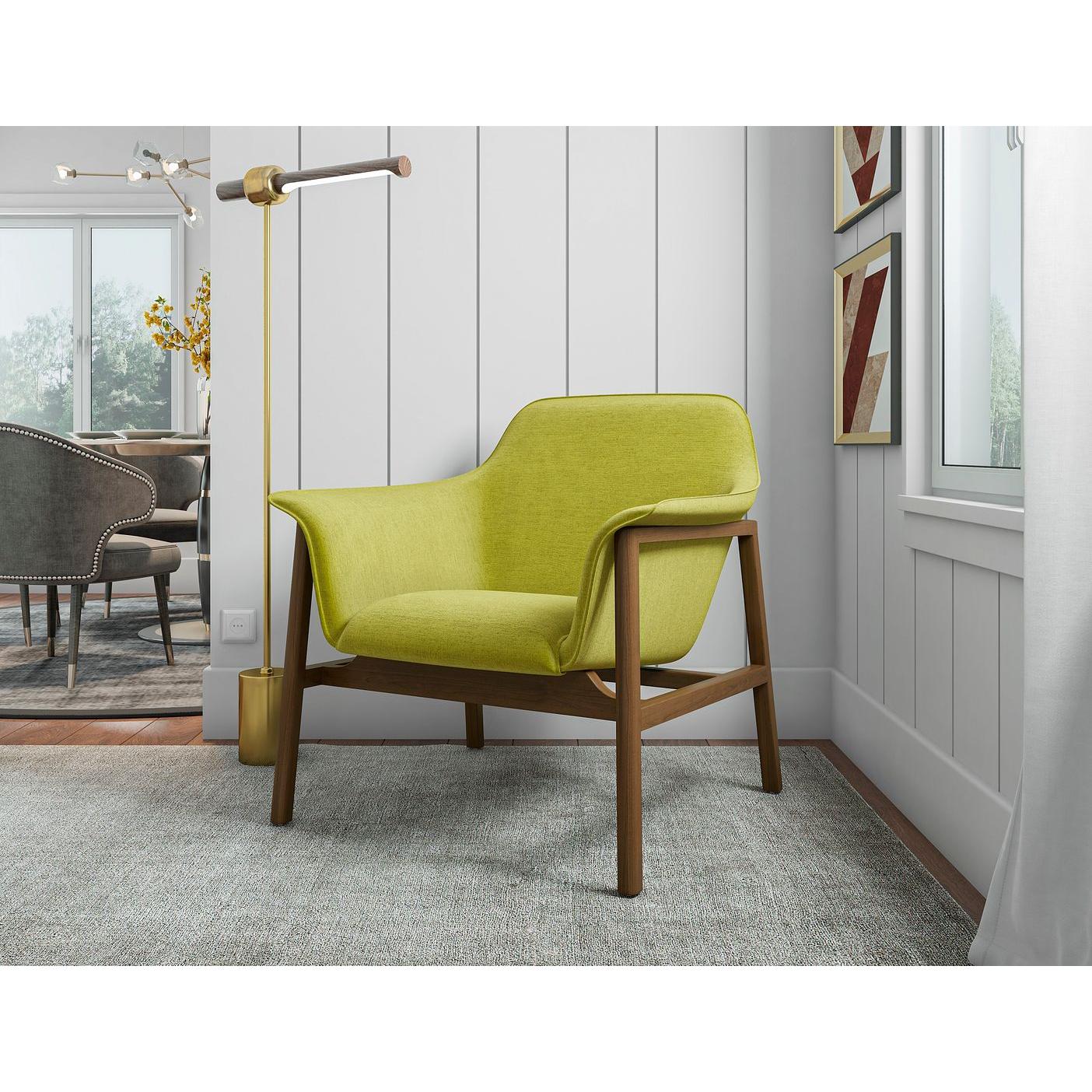 Manhattan Comfort Miller Green & Walnut Linen Weave Accent Chairs In A Set Of 2