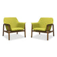 Manhattan Comfort Miller Green & Walnut Linen Weave Accent Chairs In A Set Of 2
