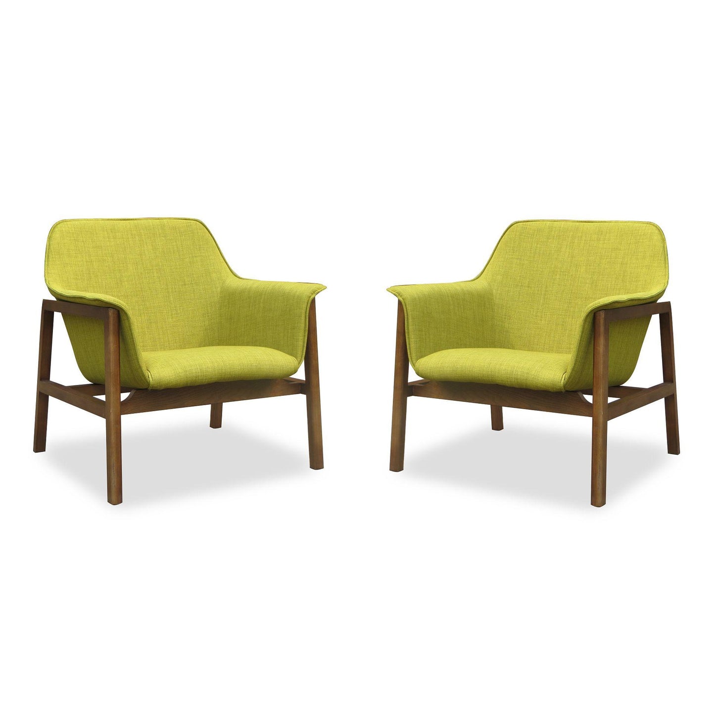 Manhattan Comfort Miller Green & Walnut Linen Weave Accent Chairs In A Set Of 2