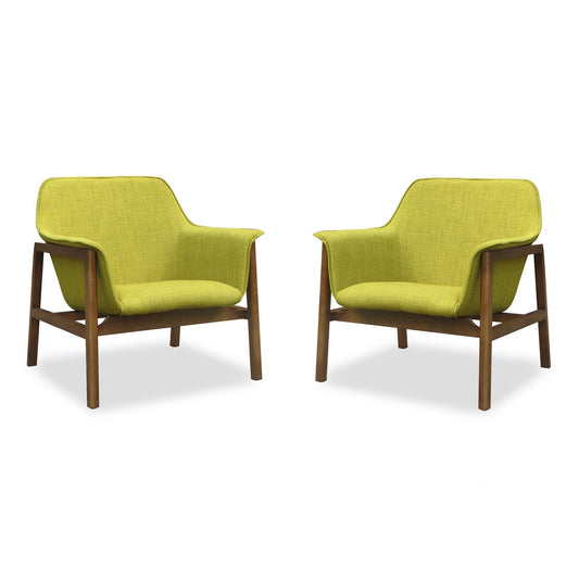 Manhattan Comfort Miller Green & Walnut Linen Weave Accent Chairs In A Set Of 2