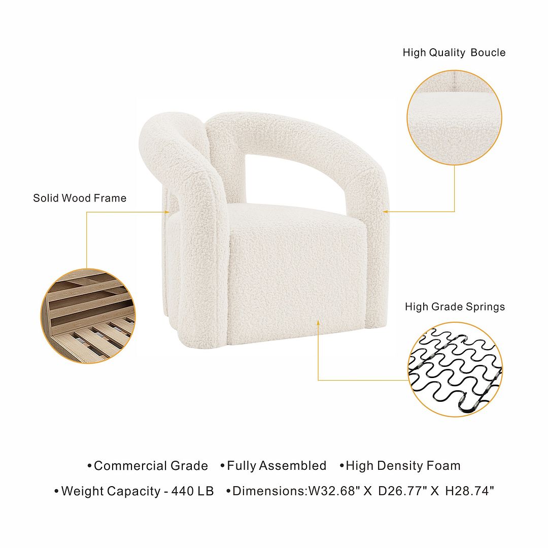 Manhattan Comfort Modern Darian Boucle Accent Chair In Cream