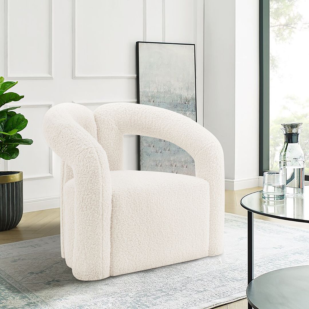 Manhattan Comfort Modern Darian Boucle Accent Chair In Cream