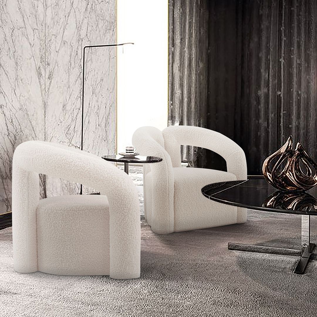 Manhattan Comfort Modern Darian Boucle Accent Chair In Cream