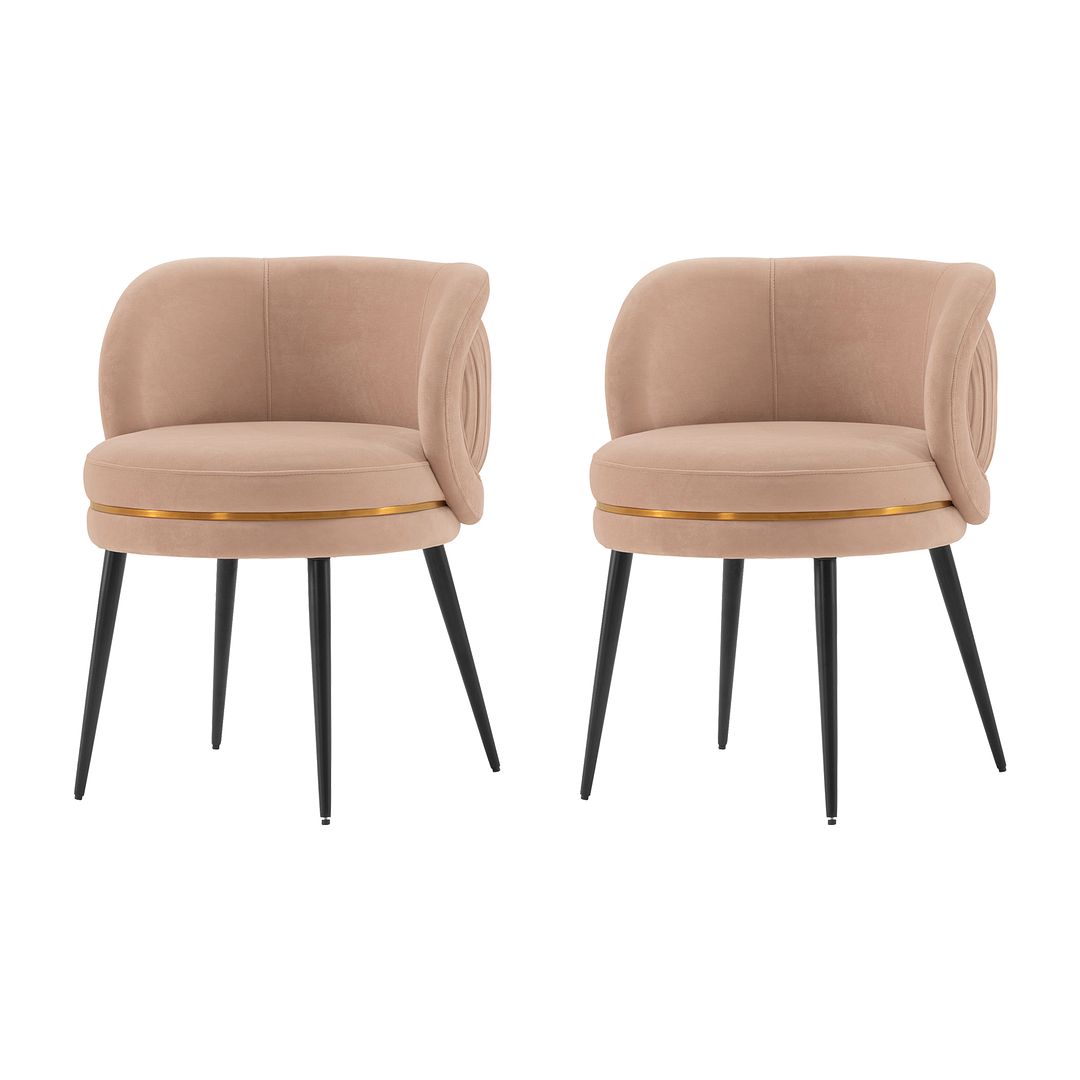 Manhattan Comfort Modern Kaya 2-Piece Pleated Velvet Dining Chair In Nude