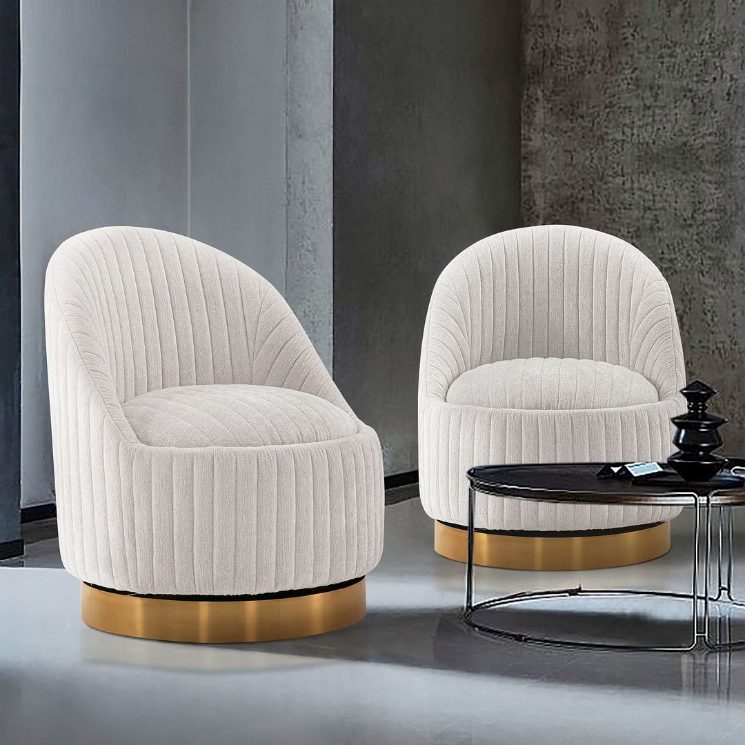 Manhattan Comfort Modern Leela 2-Piece Swivel Boucle Accent Chair In Cream