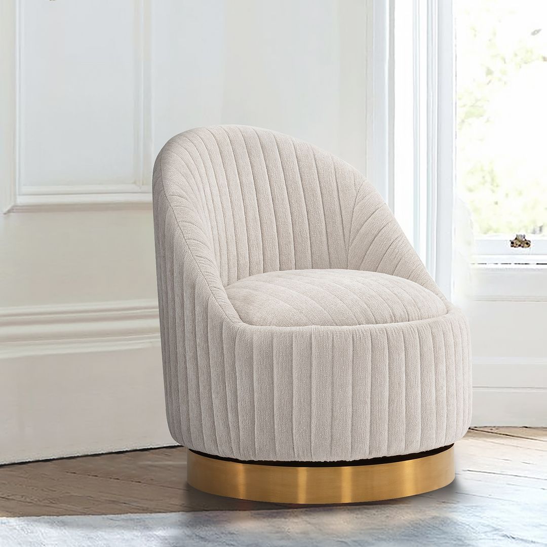 Manhattan Comfort Modern Leela 2-Piece Swivel Boucle Accent Chair In Cream