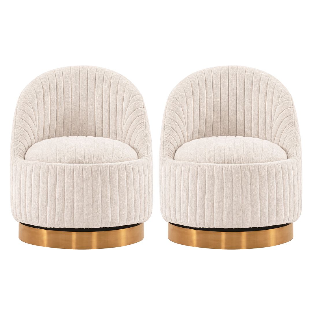 Manhattan Comfort Modern Leela 2-Piece Swivel Boucle Accent Chair In Cream