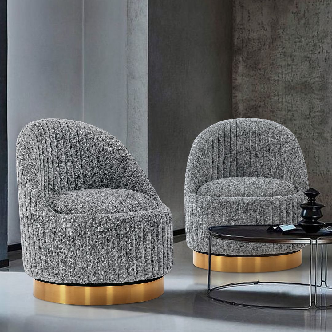 Manhattan Comfort Modern Leela 2-Piece Swivel Boucle Accent Chair In Gray