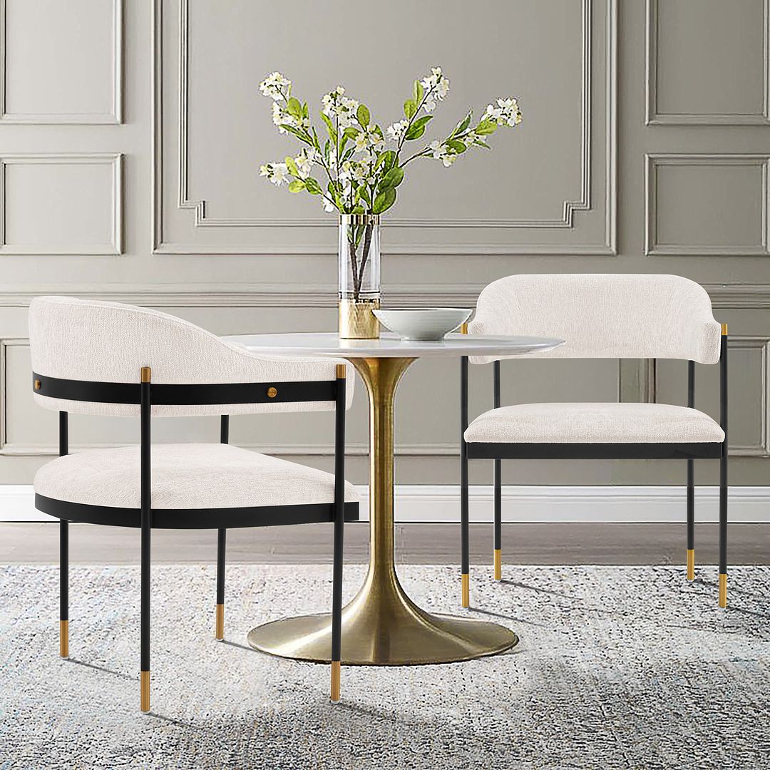 Manhattan Comfort Modern Lia 2-Piece Boucle Dining Armchair In Cream