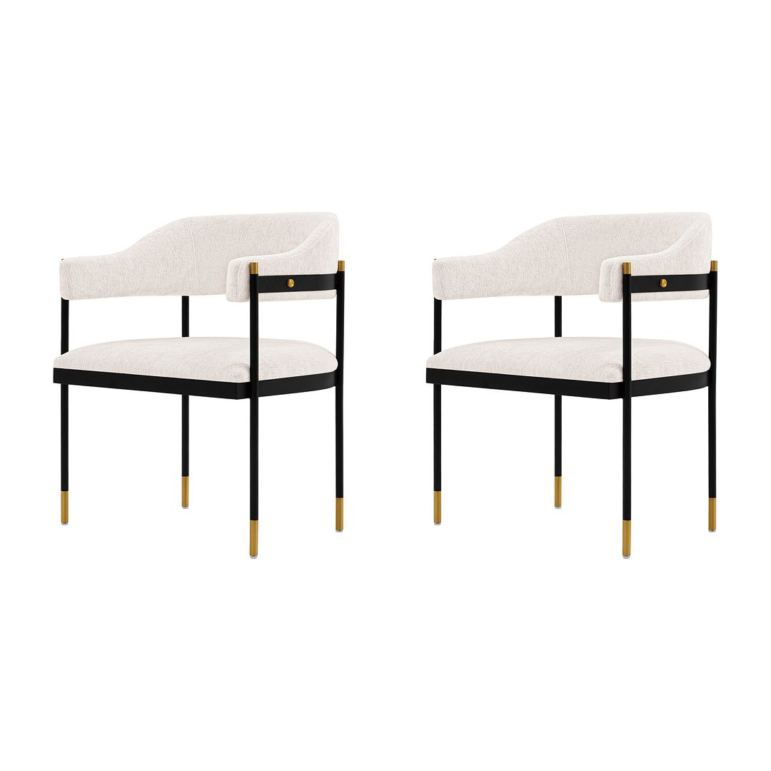 Manhattan Comfort Modern Lia 2-Piece Boucle Dining Armchair In Cream