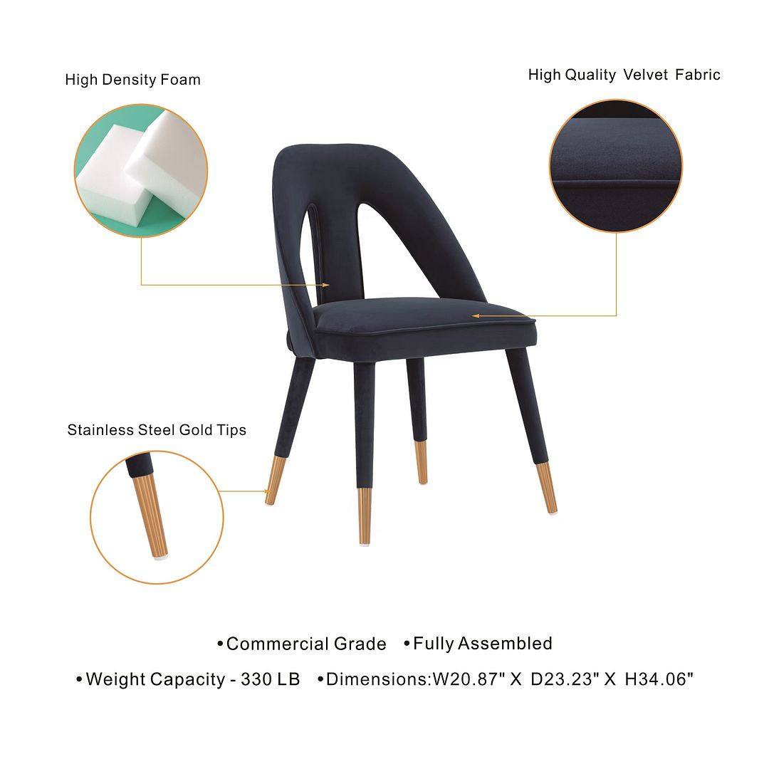 Manhattan Comfort Modern Neda 2-Piece Velvet Dining Chair In Midnight Blue